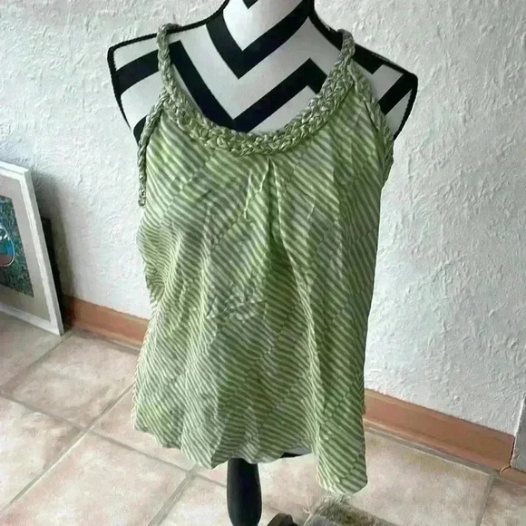 BANANA REPUBLIC green and white striped silk tank; size M - Picture 1 of 5